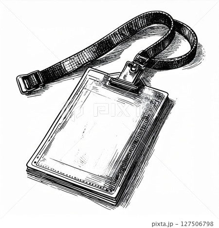 Blank ID Card with Lanyard: Black and White Line Art Illustration Blank ID Card with Lanyard: Black and White Line Art Illustration 127506798