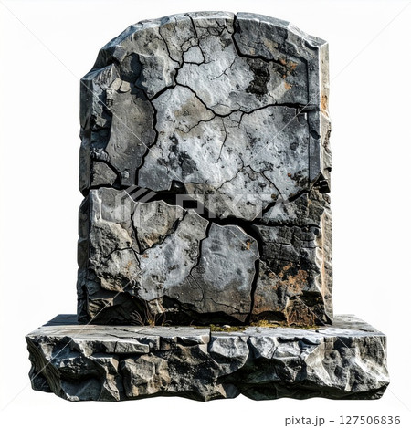 Cracked Grey Gravestone on White Background 127506836