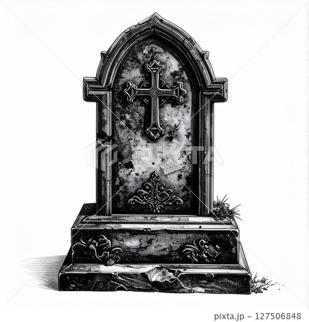 Weathered Gravestone with Cross Weathered Gravestone with Cross 127506848