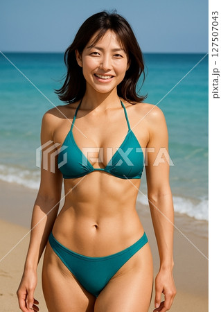 ビーチにいる水着の若い女性 127507043