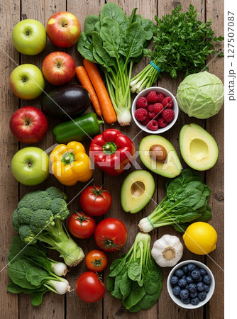 Vibrant Assortment of Fresh Fruits and Vegetables 127507087