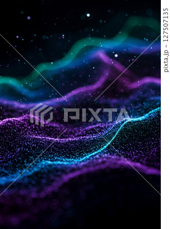 Abstract Purple Blue Green Neon Particle Waves Background 127507135