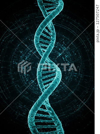Glowing Cyan DNA Double Helix Digital Abstract 127507247