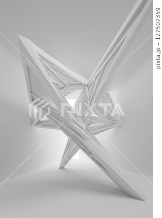 Abstract White Geometric Sculpture in Minimalist Space 127507359