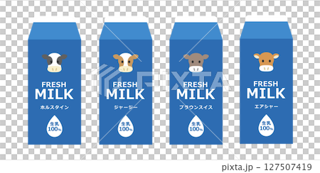 Milk carton illustration set for each breed of cow (Holstein, Jersey, Brown Swiss, Ayrshire) Milk carton illustration set for each breed of cow (Holstein, Jersey, Brown Swiss, Ayrshire) 127507419