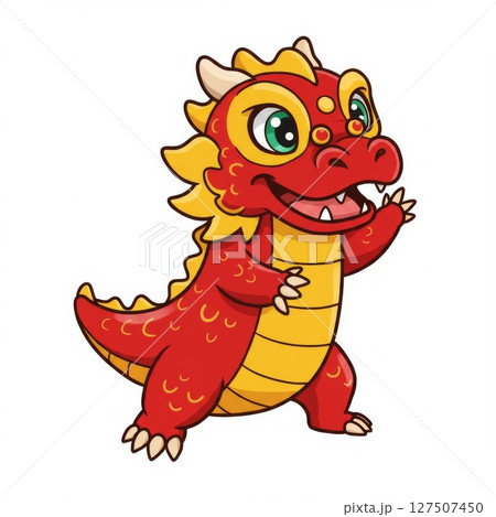 Cute Red Cartoon Baby Dragon Illustration Cute Red Cartoon Baby Dragon Illustration 127507450