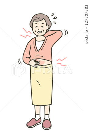 身体中が痒く顔をしかめる高齢女性の全身イラスト 身体中が痒く顔をしかめる高齢女性の全身イラスト 127507583