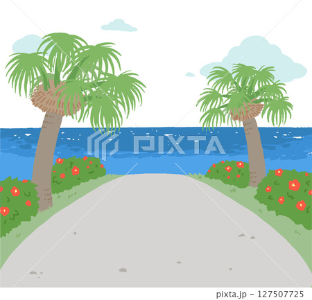 南国の海の見える道のベクターイラスト 南国の海の見える道のベクターイラスト 127507725