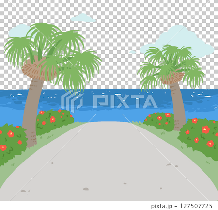 可欣賞海景的熱帶道路的向量圖解 可欣賞海景的熱帶道路的向量圖解 127507725