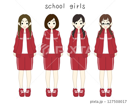 ジャージ姿の女子高生4人組カラー ジャージ姿の女子高生4人組カラー 127508017