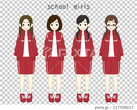 ジャージ姿の女子高生4人組カラー ジャージ姿の女子高生4人組カラー 127508017