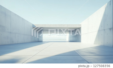 Futuristic outdoor exterior architect white cement wall with blue sky 127508356