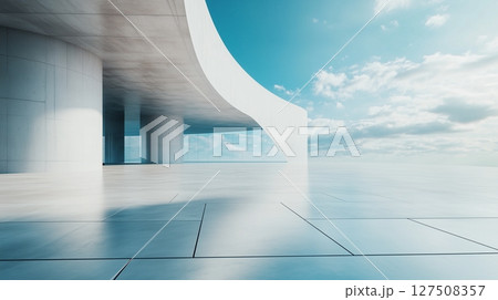 Futuristic outdoor exterior architect white cement wall with blue sky 127508357