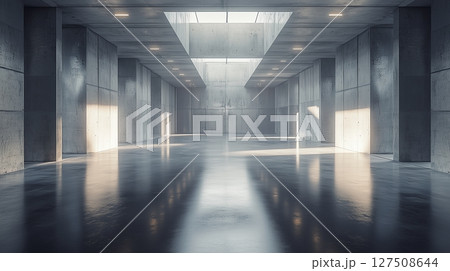 Grey architecture empty concrete floor modern structure perspective 127508644