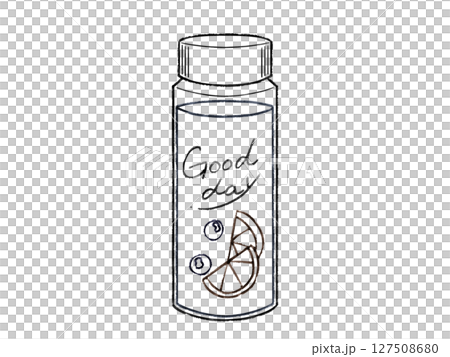 Cute My Bottle (Goodday) Watercolor Line Drawing 127508680