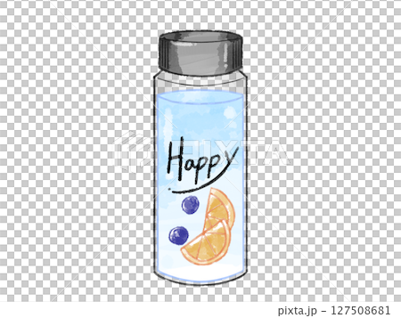 かわいいマイボトル（Happy）水彩風 127508681