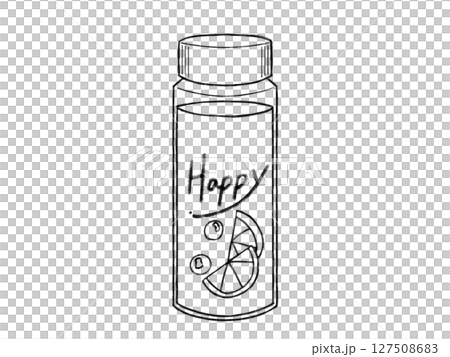 かわいいマイボトル（Happy）クレヨン風線画 127508683