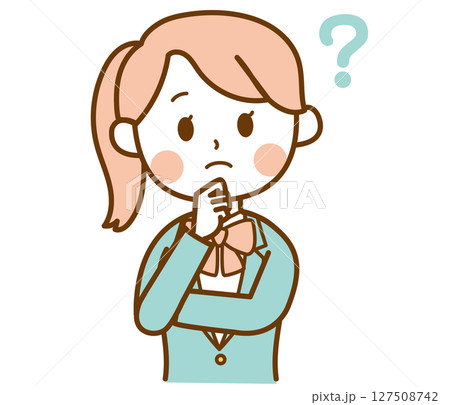 疑問を浮かべるブレザー制服の学生の女の子のイラスト素材 疑問を浮かべるブレザー制服の学生の女の子のイラスト素材 127508742