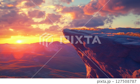 Beauty sunset with yellow light in edge rock mountain view 127508787