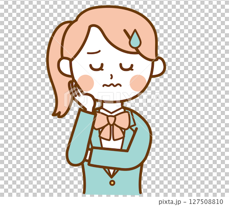 困った顔をして悩んでいるブレザー制服の学生の女の子のイラスト素材 127508810
