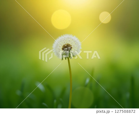 Dandelion seed head in sunset 127508872