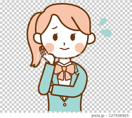 一名身穿西裝制服、滿臉憂慮和煩惱的女學生的插圖素材 127508983