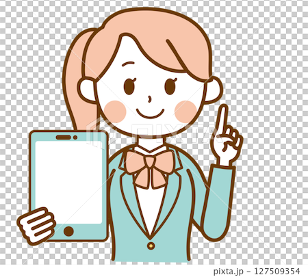 Illustration material of a student girl in a blazer uniform holding a tablet Illustration material of a student girl in a blazer uniform holding a tablet 127509354