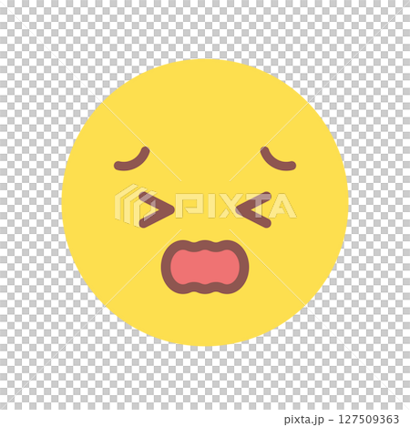 Yellow emoticon with a painful face - Icon image of negative emotions such as trouble, pain, hotness, and suffering 127509363