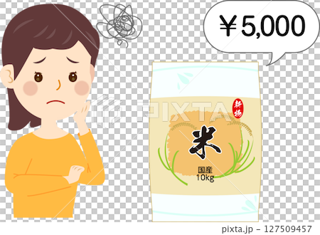 米の値上げに困る女性 127509457