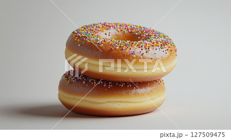 Donut stack sweet cake snack sugar topping for desert white background 127509475