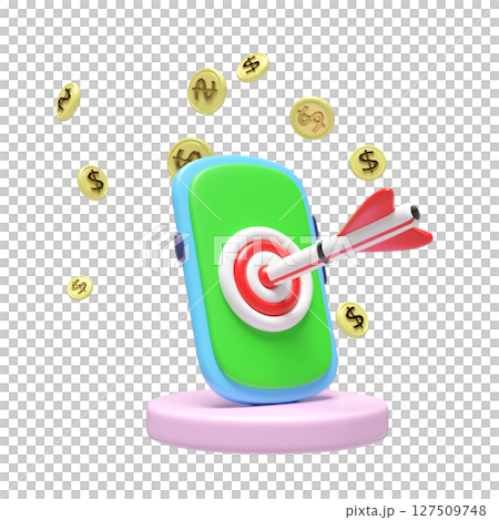3d smartphone with target, dart, podium icon isolated. business accuracy target, Investment ,finance, success concept, 3d render illustration, cartoon style 127509748