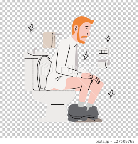 Man sitting in a clean toilet 127509768