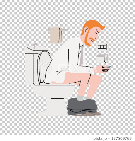 Man using smartphone in toilet 127509769