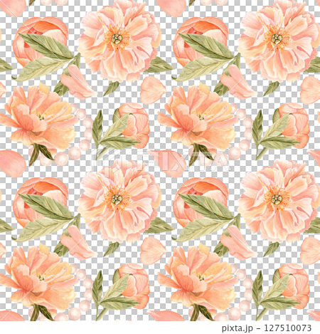 Romantic peonies, petals, leaves and pearls seamless floral watercolor pattern isolated on white background, perfect for wedding invitations, stationery, branding, packaging, and elegant event design Romantic peonies, petals, leaves and pearls seamless floral watercolor pattern isolated on white background, perfect for wedding invitations, stationery, branding, packaging, and elegant event design 127510073