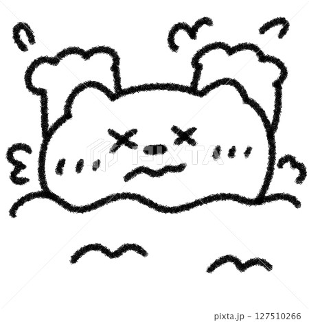 水に落ちてあわてるゆるかわいいネコの手描きイラスト(夏・子ども向け)モノクロ 水に落ちてあわてるゆるかわいいネコの手描きイラスト(夏・子ども向け)モノクロ 127510266