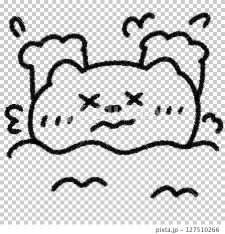 水に落ちてあわてるゆるかわいいネコの手描きイラスト(夏・子ども向け)モノクロ 水に落ちてあわてるゆるかわいいネコの手描きイラスト(夏・子ども向け)モノクロ 127510266