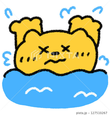 水に落ちてあわてるゆるかわいいネコの手描きイラスト（夏・子ども向け） 127510267