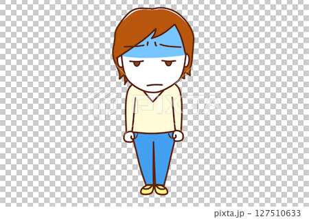 （全身正面）一名白人男子臉色蒼白，一臉陰沉 127510633