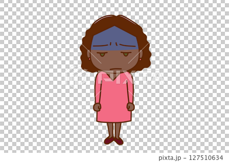 (全身正面)一位臉色蒼白、表情陰沉的非裔美國女性 (全身正面)一位臉色蒼白、表情陰沉的非裔美國女性 127510634