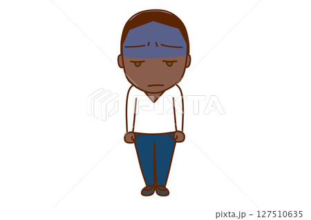 （全身正面）真っ青な顔色で不機嫌になりながらアフリカ系男性 127510635