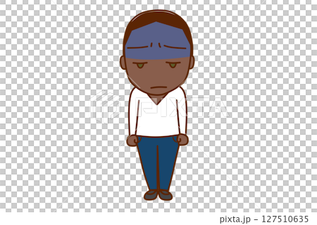 （全身正面）一名非裔美國男子，臉色蒼白，表情陰沉 127510635