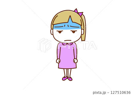 (全身正面)真っ青な顔色で不機嫌になりながら白人少女 (全身正面)真っ青な顔色で不機嫌になりながら白人少女 127510636