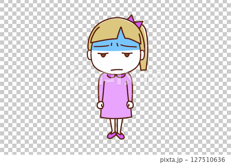 (Full-body front) A white girl with a pale face and a sulky look (Full-body front) A white girl with a pale face and a sulky look 127510636