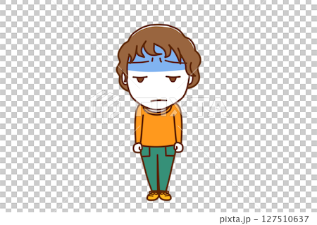 (Full-body front) A white boy with a pale face and a sulky look (Full-body front) A white boy with a pale face and a sulky look 127510637