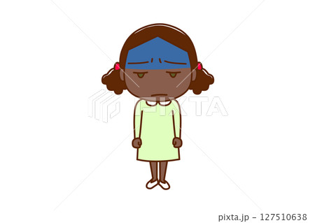 （全身正面）真っ青な顔色で不機嫌になりながらアフリカ系少女 127510638