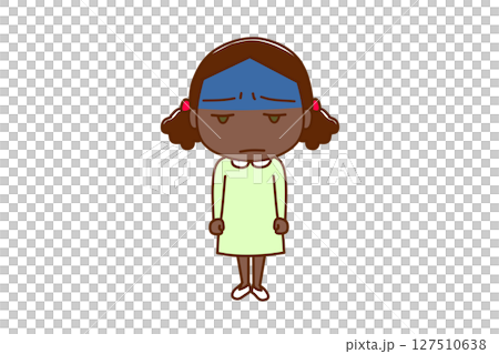 （全身正面）真っ青な顔色で不機嫌になりながらアフリカ系少女 127510638