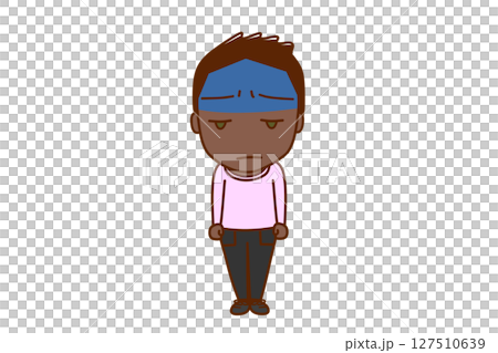 (Full-body front) A pale-faced, sulky African-American boy (Full-body front) A pale-faced, sulky African-American boy 127510639