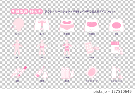 不妊治療の薬と投与部位アイコンセット（ピンク） 127510649