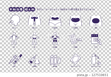 Infertility treatment drugs and administration site icon set (monochrome) 127510651