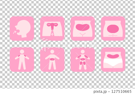 顯示藥物、服藥和身體部位的圖示集 127510665